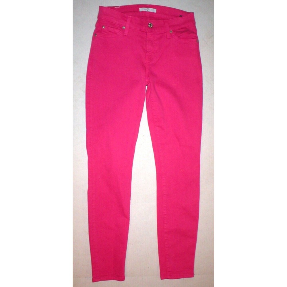 New Womens 7 For All Mankind Bright Paradise Pink Jeans 26 Designer Skinny Slim